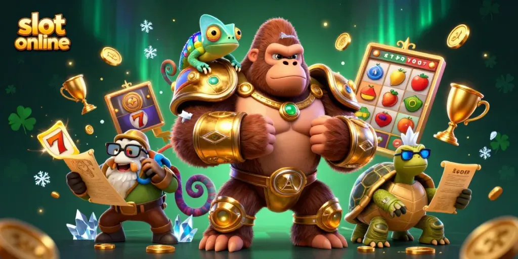 Engage in thrilling slot online play with vibrant characters and dynamic casino elements.