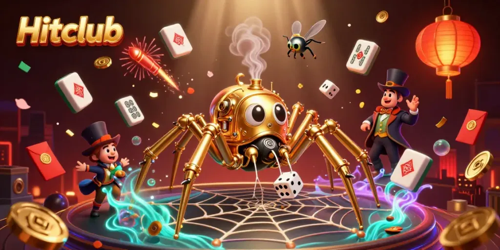 Hitclub gaming adventure featuring steampunk elements, poker chips, and glowing symbols.