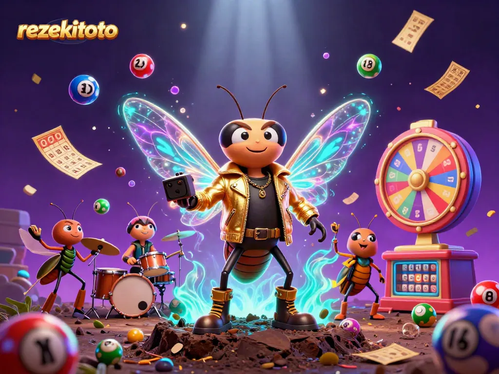 Experience excitement with rezekitoto as a cicada rock star and band perform in this enchanting casino scene.