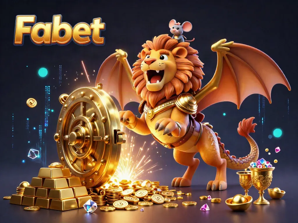 Experience thrilling wins with Fabet in this vibrant casino adventure illustration featuring gold and treasures.