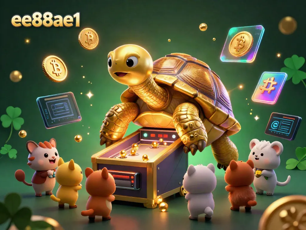Experience thrilling gaming with ee88ae1's colossal tortoise pinball machine, surrounded by crypto elements.