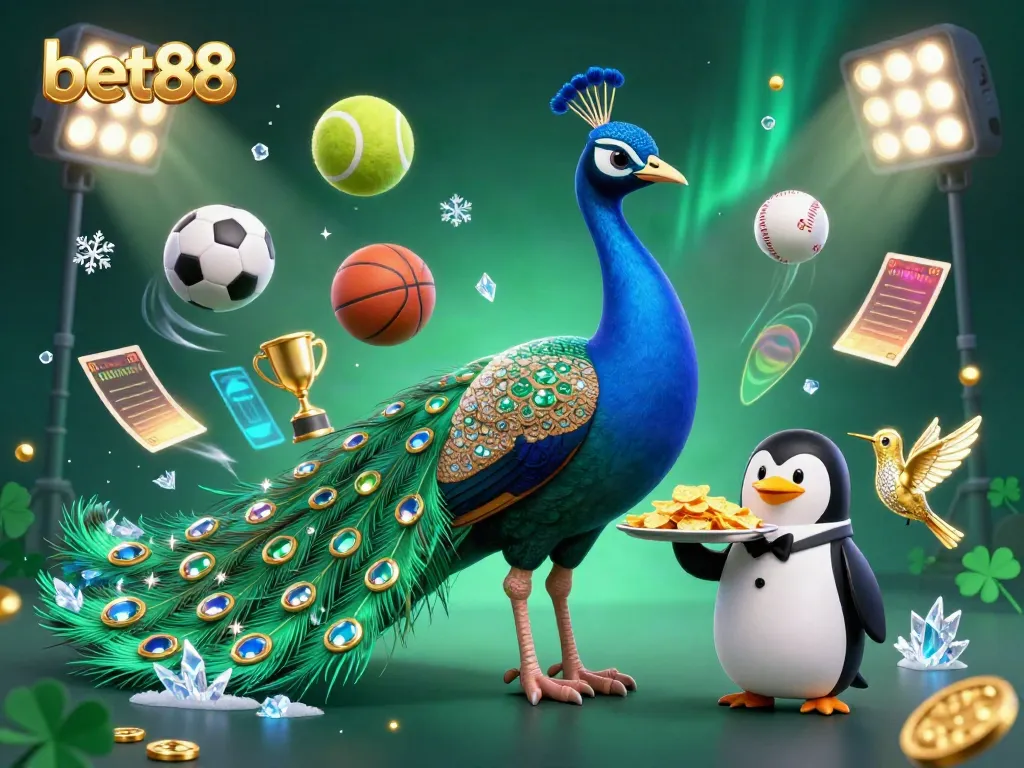Experience the thrill of bet88 with a vibrant 3D casino illustration featuring dynamic characters and sports elements.
