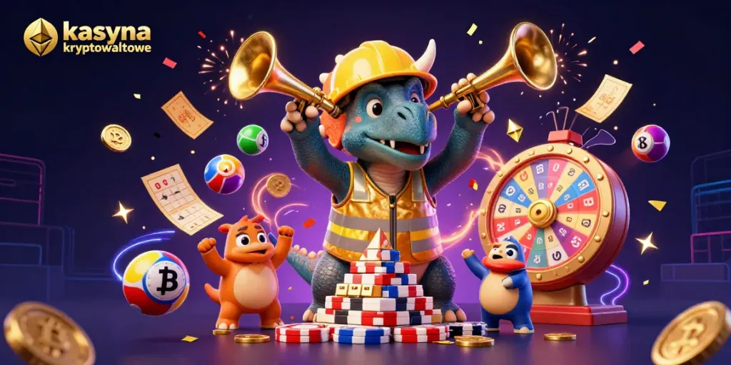 Celebrate with kasyna kryptowalutowe as colorful lottery elements and crypto coins energize the scene.