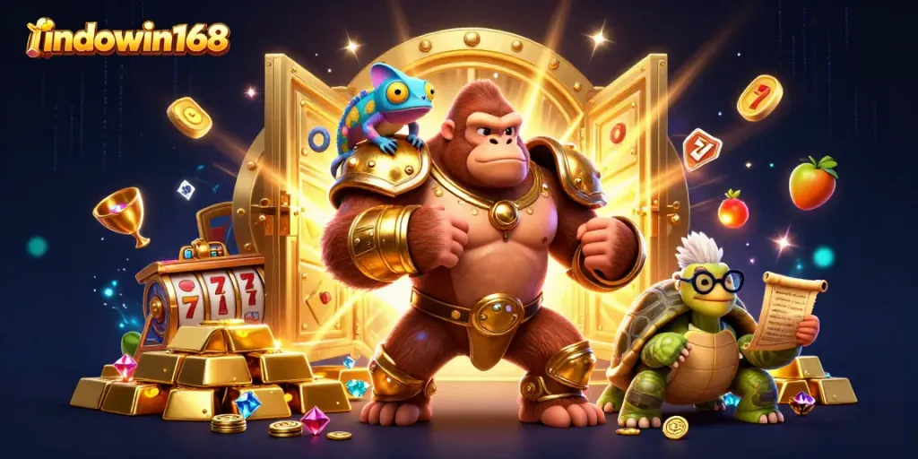Experience the excitement of indowin168 with a powerful gorilla king and treasures galore.