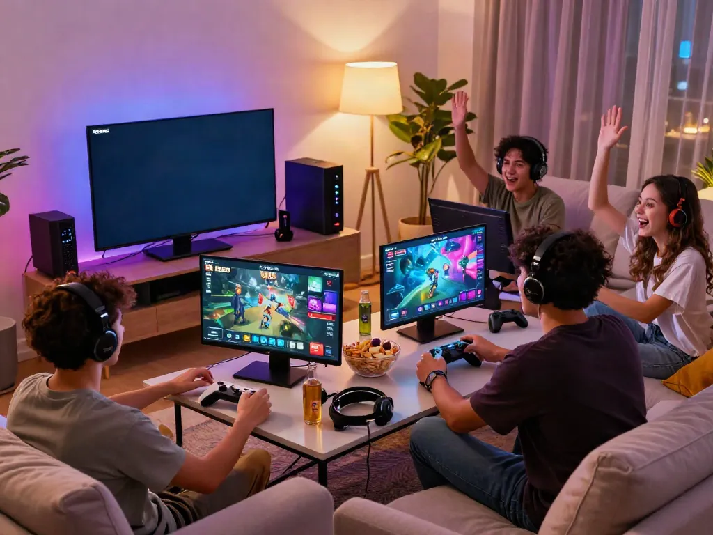 Friends enjoying a DA88 gaming session in a modern living room.