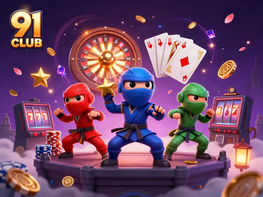 Join the action at 91 CLUB with ninja chameleons showcasing their skills amidst casino excitement.