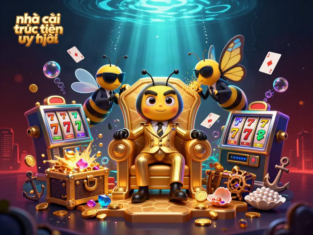Experience the excitement of nhà cái trực tuyến uy tín in this vibrant 3D casino illustration filled with dynamic elements.