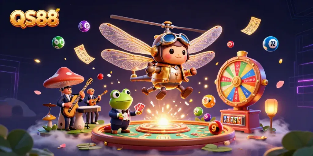 Experience the thrill of QS88 with a vibrant 3D casino scene featuring engaging characters and dynamic elements