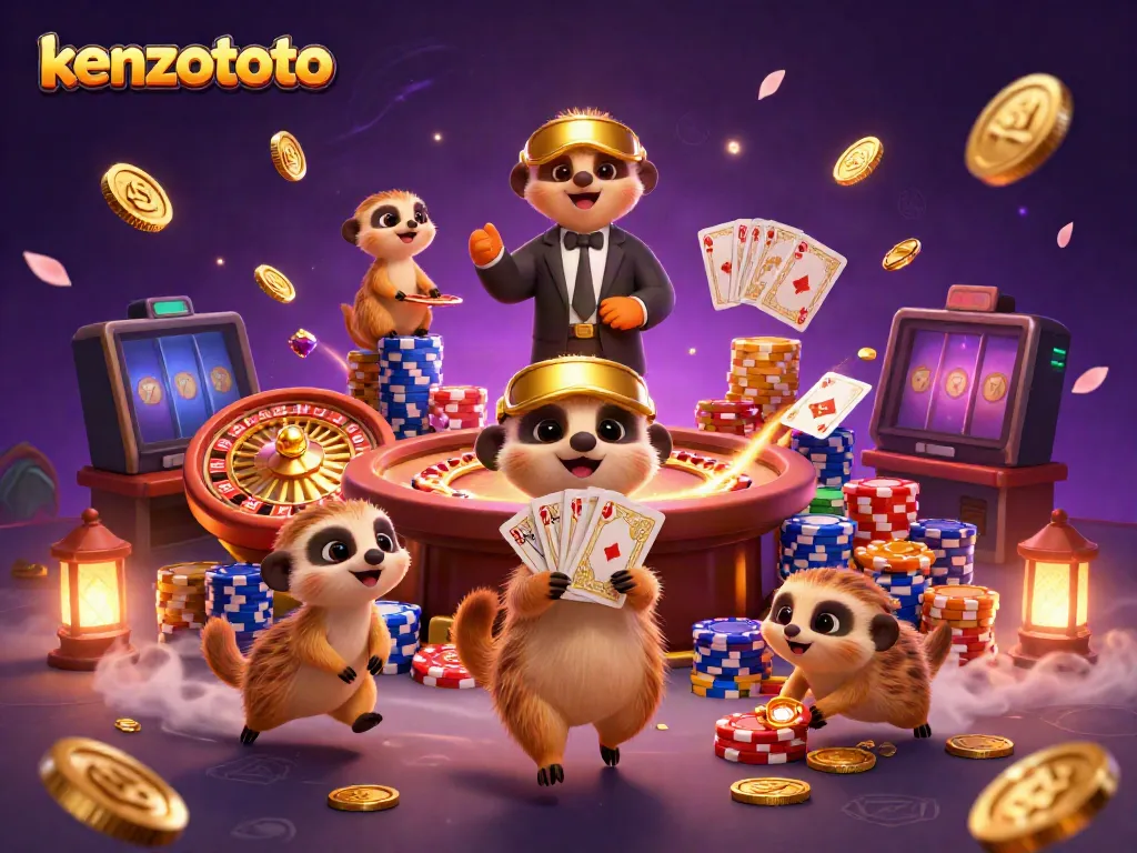 Engage in thrilling games at kenzototo with a vibrant casino scene featuring playful meerkats and exciting elements.