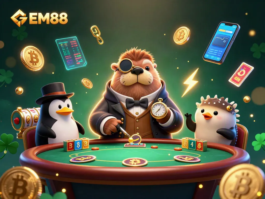Experience the excitement of GEM88 with a jolly walrus in poker action, illustrating the vibrant casino atmosphere.