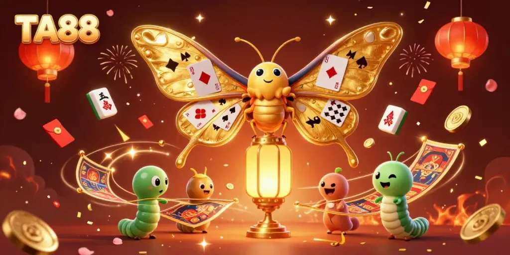 Experience the vibrant casino world of TA88 with the golden wings of fortune and festive atmosphere.