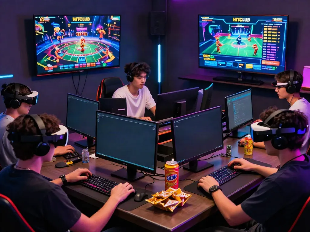 Engaging gaming scene on https://hitclubt3.com/ with friends enjoying competitive gameplay in a vibrant atmosphere.