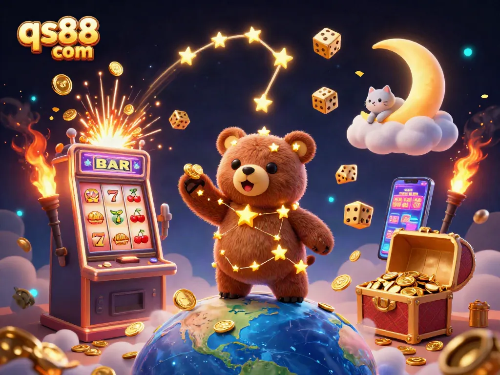 Engage with the excitement of qs88 com in a vibrant casino scene featuring jackpots and whimsical characters.