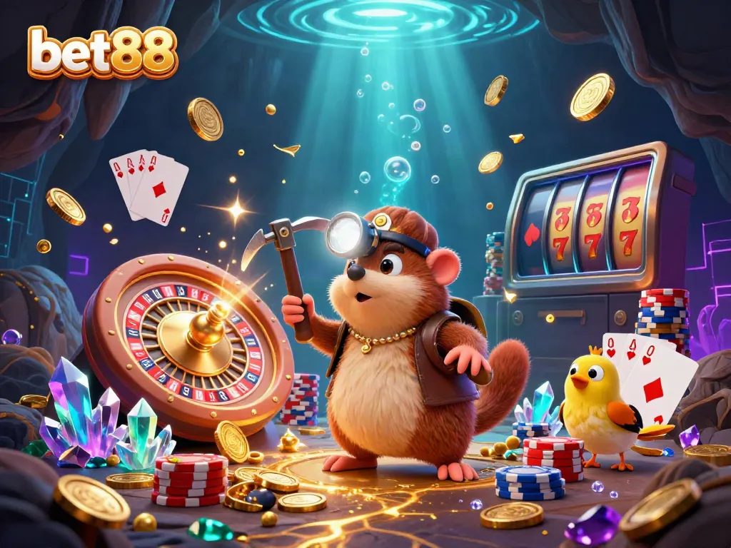 Experience the excitement of bet88 with vibrant casino elements and 3D characters.