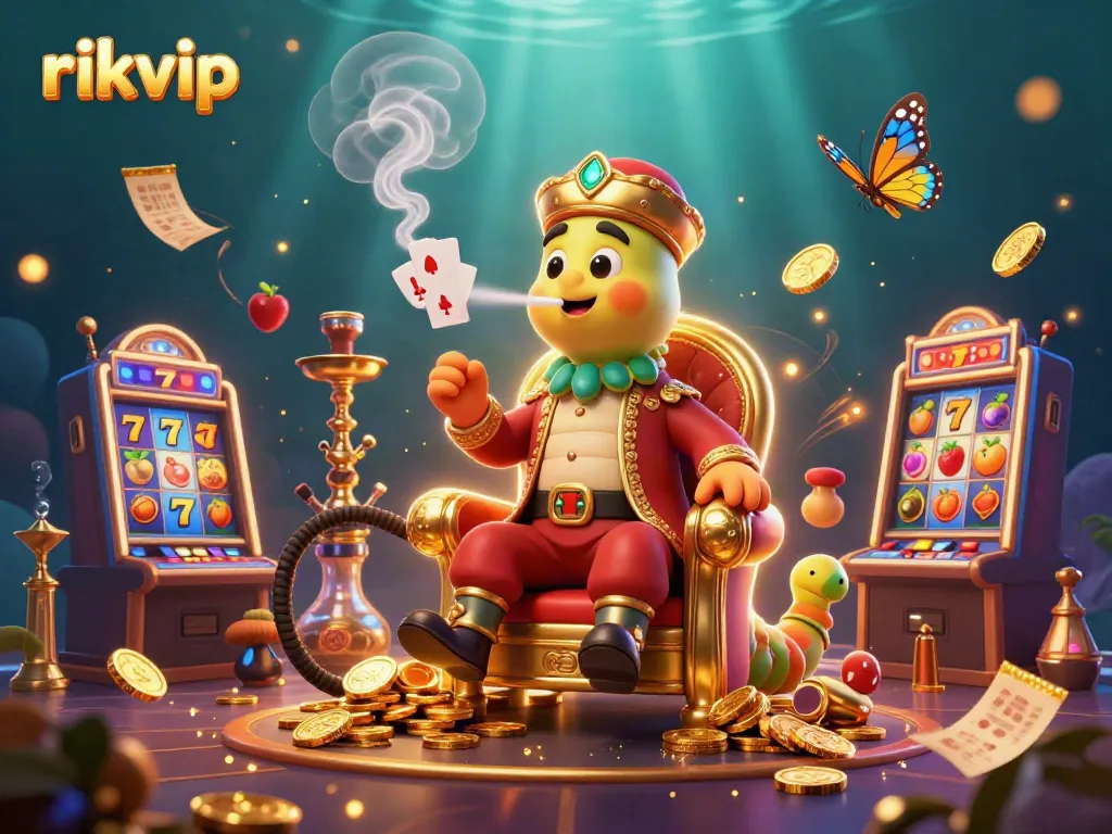 Experience thrilling gameplay at RIKVIP with an engaging 3D casino theme showcasing colorful elements like slot machines and rich rewards.