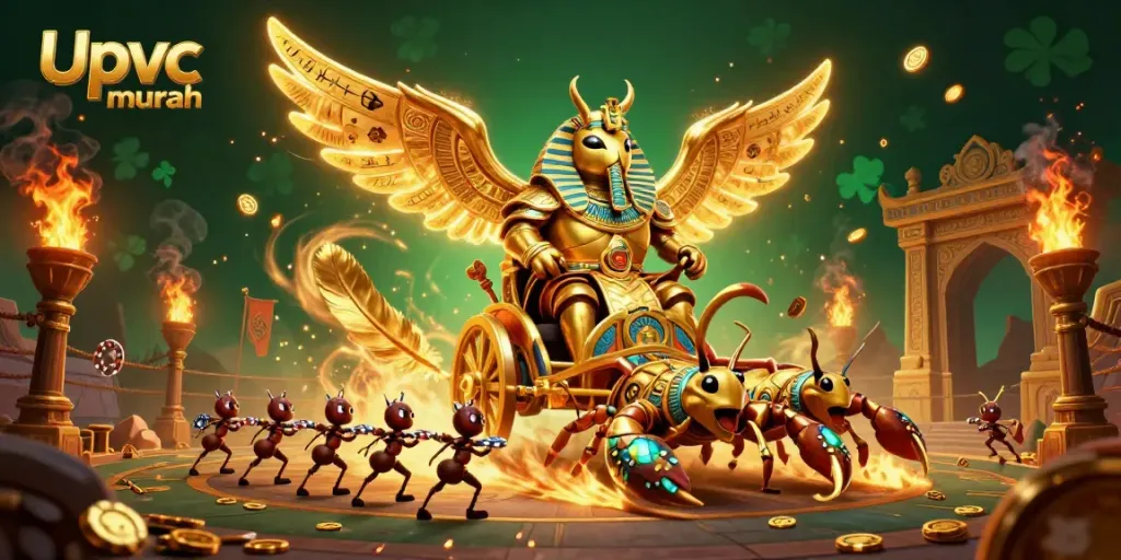 Watch the colossal scarab beetle lead a dynamic gambling scene with Upvc murah themed elements for an exciting casino adventure.