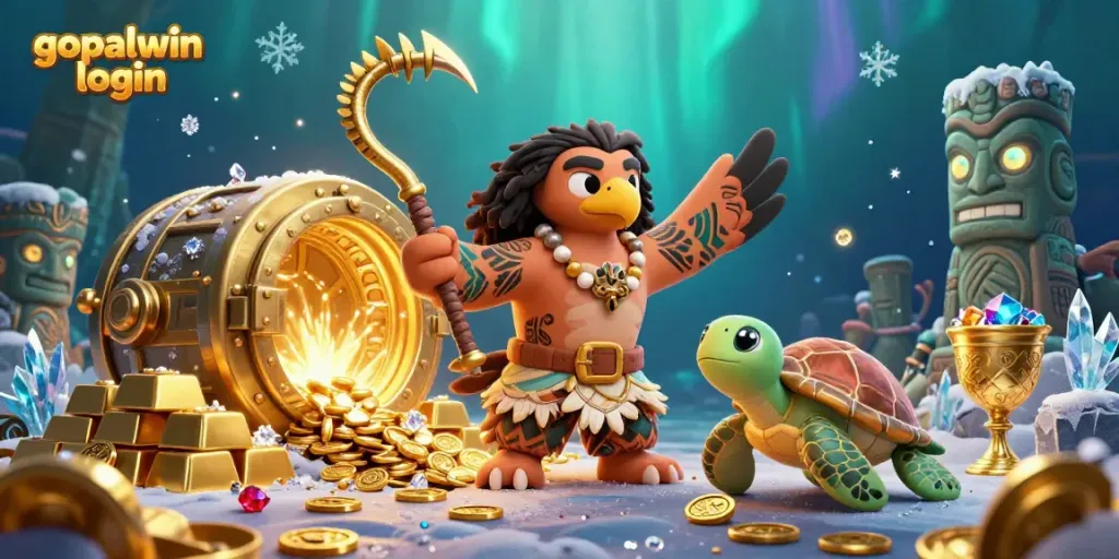 Engage with gopalwin login in a vibrant underwater scene showcasing a heroic hawk and turtle amidst sparkling treasures.