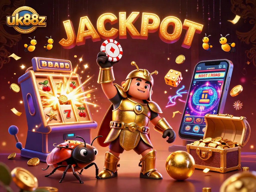 Experience the excitement of slots at uk88z with a winning jackpot scene bursting with vibrant casino elements.