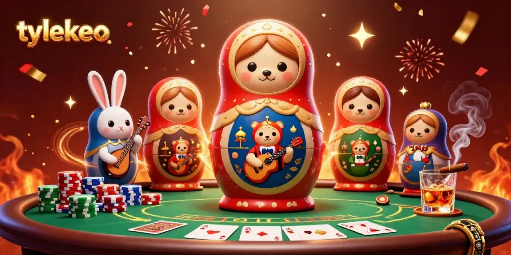 Engage in thrilling casino action with tylekeo's vibrant 3D illustration showcasing colorful poker elements and characters.