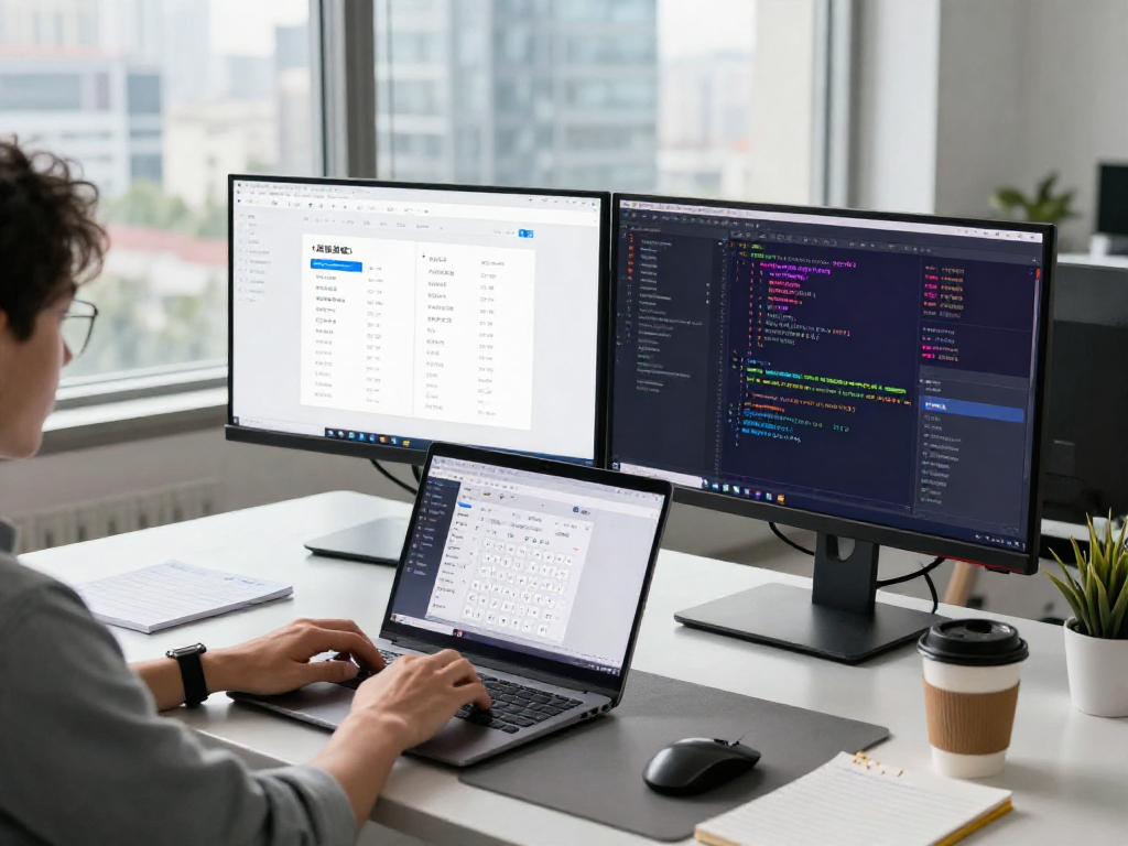 A user utilizing 搜狗拼音输入法 on a laptop in a modern tech workspace, showcasing productivity and digital organization.