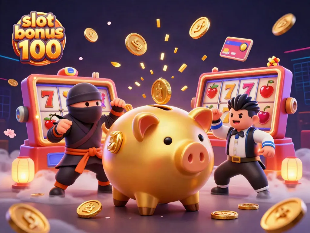 Experience the excitement of slot bonus 100 with vibrant characters, thrilling game elements, and a dynamic casino atmosphere.
