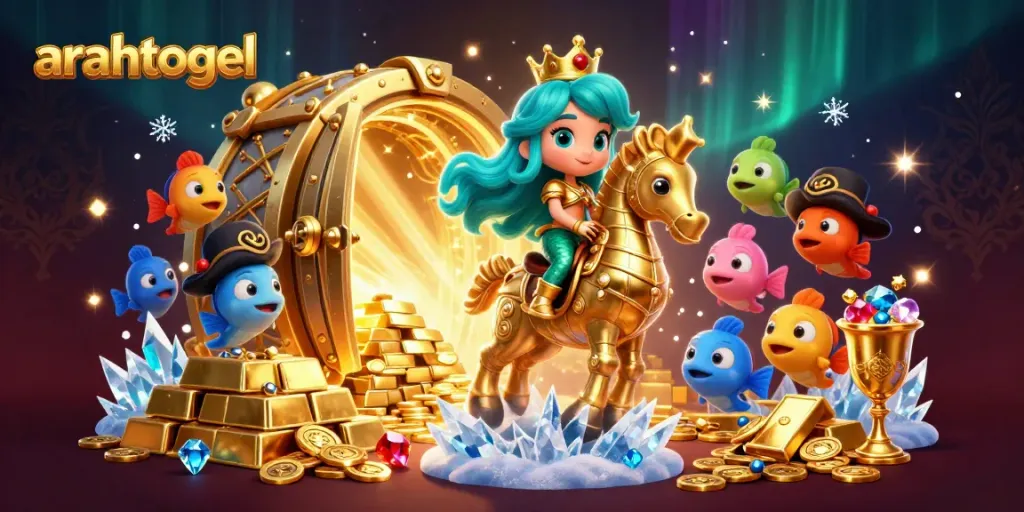 Experience the excitement of arahtogel with a 3D illustration of a mermaid princess and treasures in a magical casino setting.