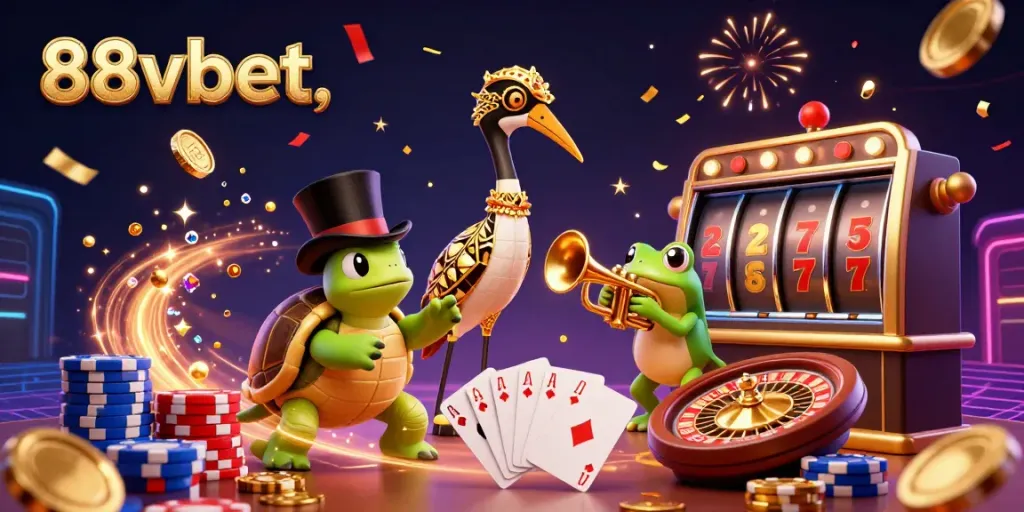 Engage in thrilling gambling fun at 88vbet with lively characters and festive celebration effects.