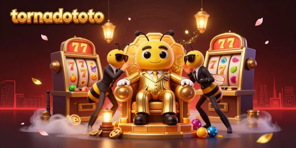 Sparkling slot machine scene at tornadototo, featuring cartoon mob characters and vibrant casino elements.