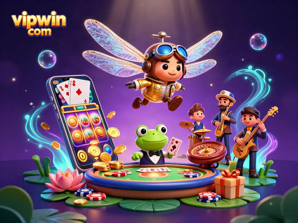 Experience engaging games at vipwin com: vibrant casino scene with unique characters and thrilling elements.