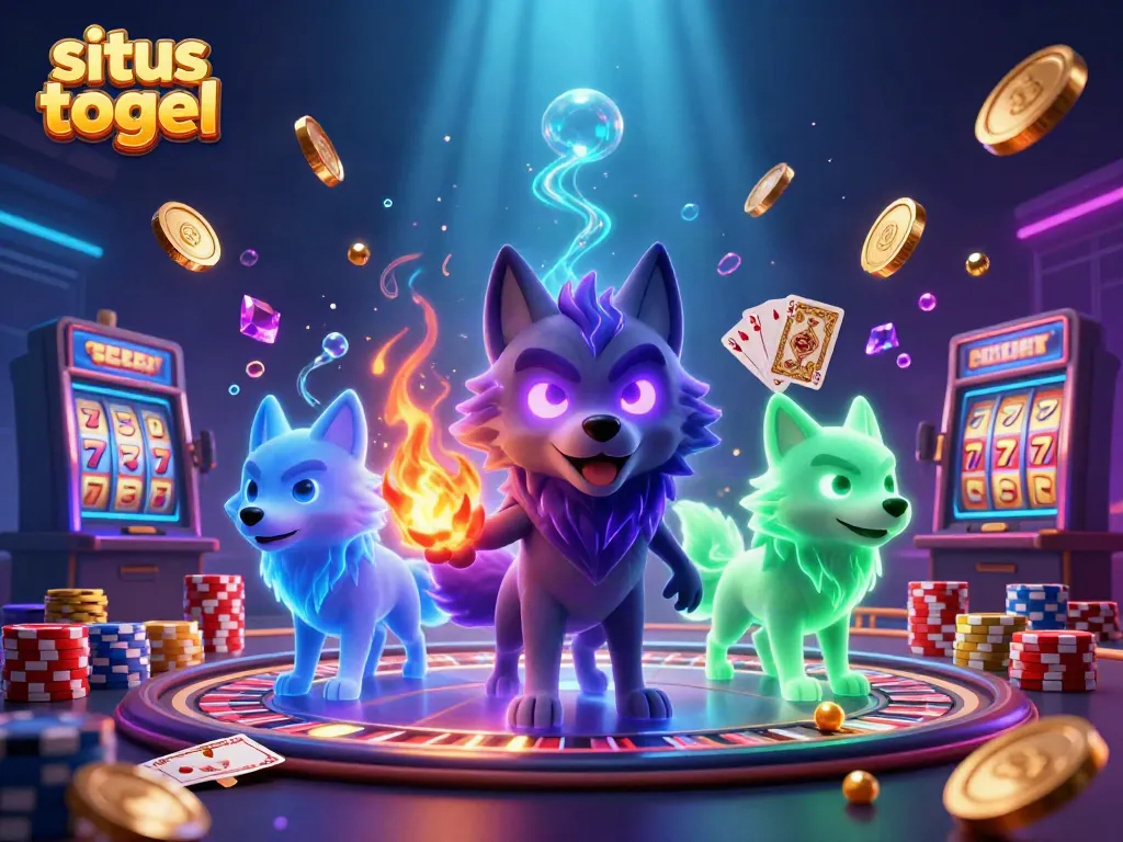 Experience the thrill of situs togel with vibrant casino elements and ghostly wolves enhancing the excitement.