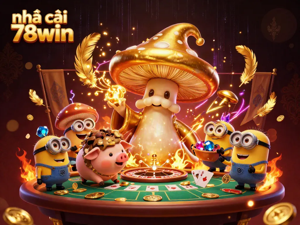 nhà cái 78win illustration showcasing vibrant casino elements with magical characters and gameplay excitement