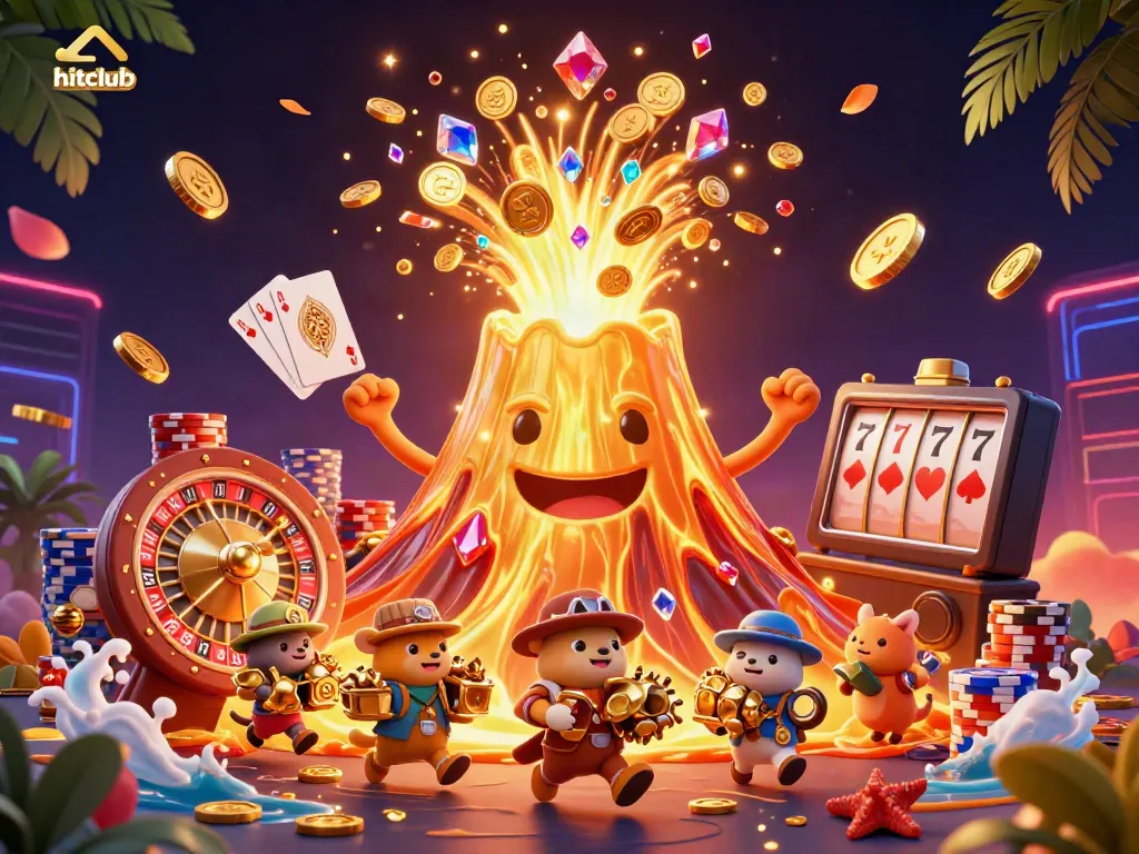 Experience the thrill of hitclub with a vibrant 3D scene showcasing treasures and casino elements.