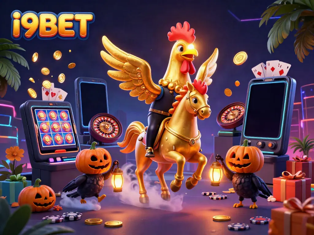 Experience thrilling gaming at i9BET with vibrant casino elements and action-packed characters.