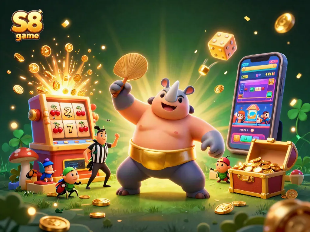 Experience the excitement of S8 game with vibrant characters and casino elements in this dynamic illustration.
