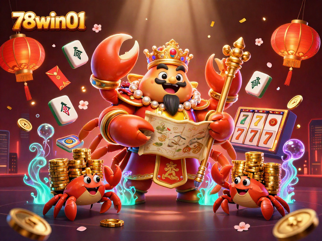 Experience the thrill of winning with 78win01 in this vibrant casino scene featuring a golden crab emperor.