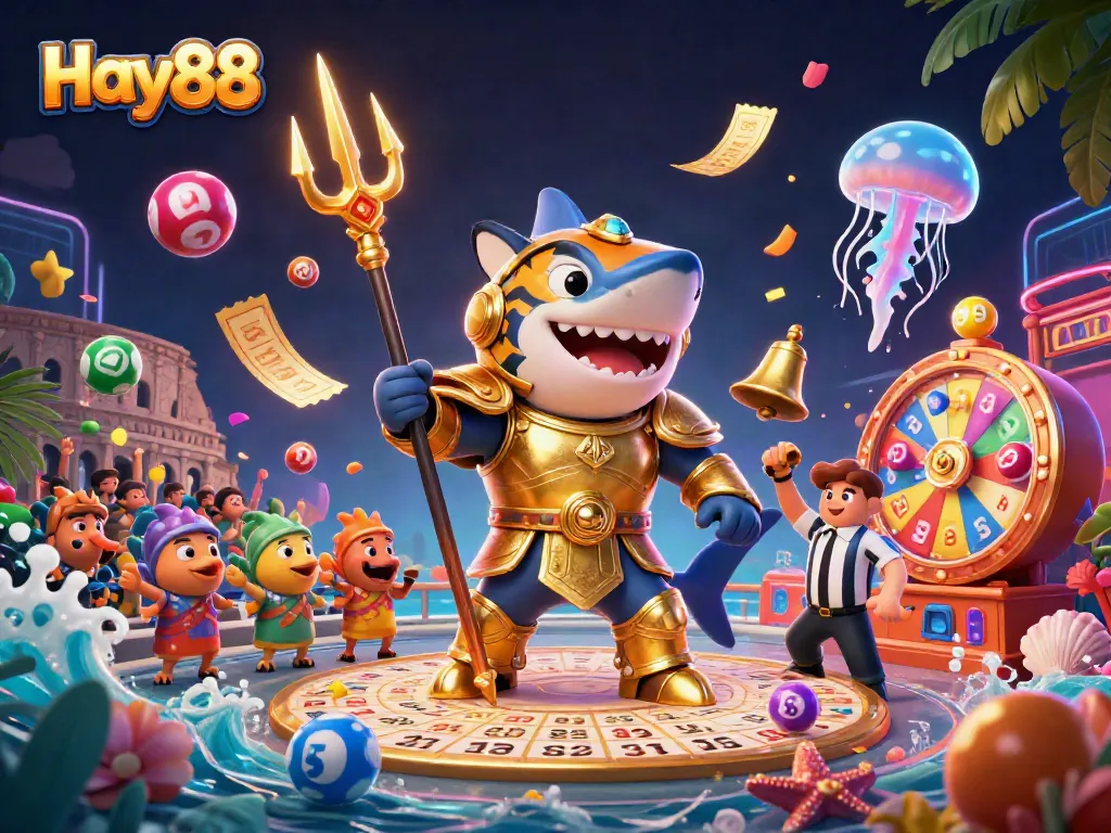 Experience the thrilling atmosphere of Hay88 with vibrant games and the excitement of winning in a dynamic underwater scene.