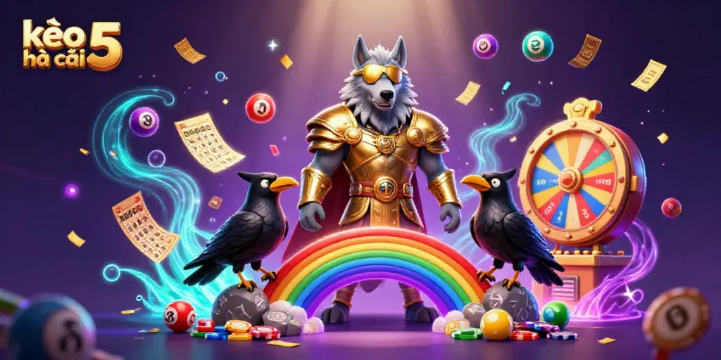 Engage in thrilling action with kèo nhà cái 5 featuring vibrant lottery elements and Norse mythology icons.