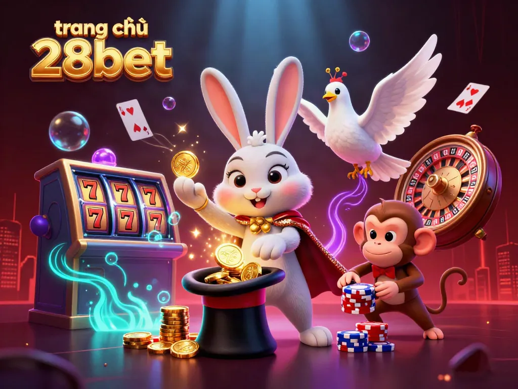 Engage with the magic of trang chủ 28bet showcasing a thrilling casino scene with iconic game elements.