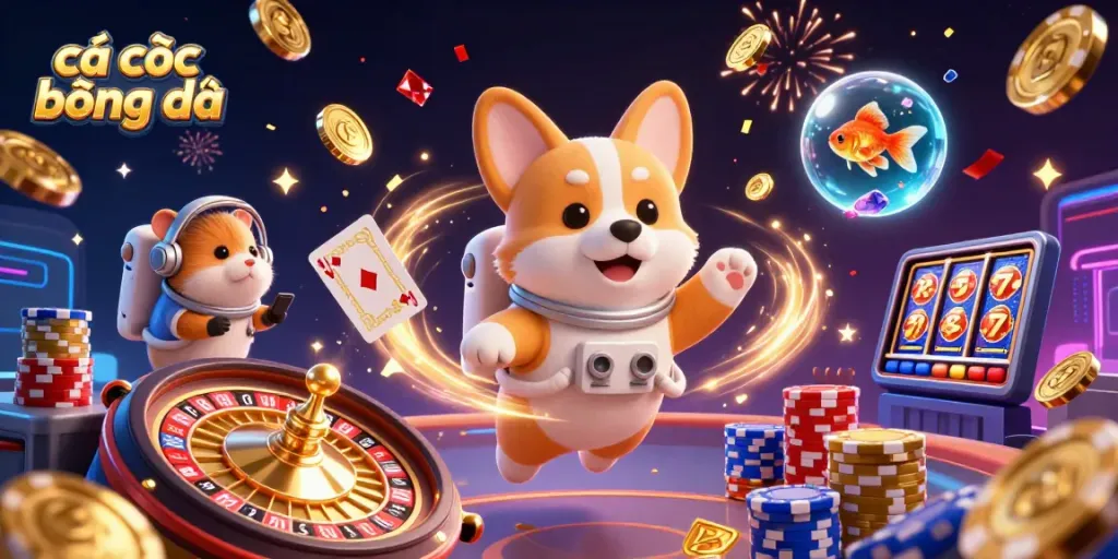 Engaging scene of cá cược bóng đá in a vibrant space station casino with dynamic characters and gaming elements.