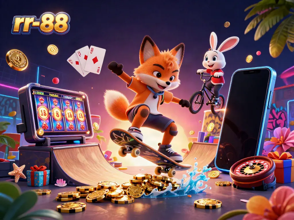 Experience thrilling gameplay at rr-88 with vibrant casino-themed characters and elements in a dynamic 3D scene.
