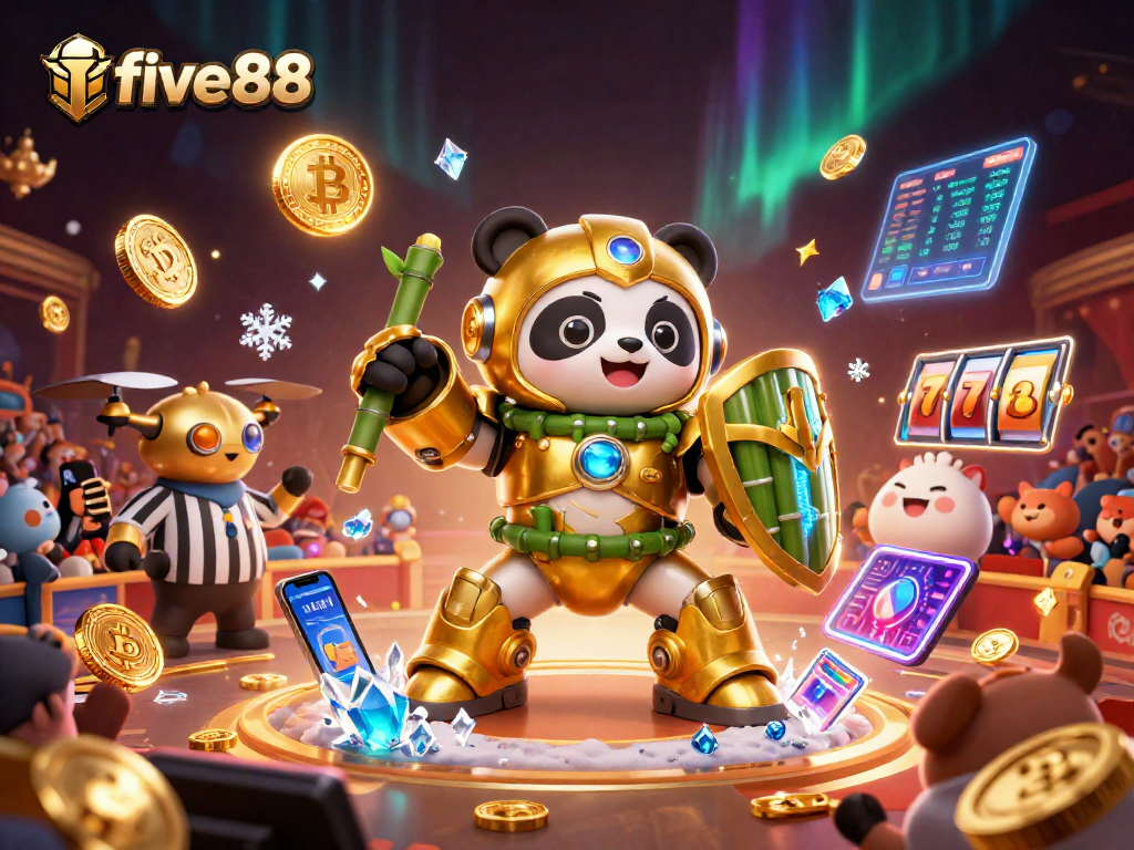 Engage with five88's thrilling slot reels and crypto themes in a vibrant 3D scene.
