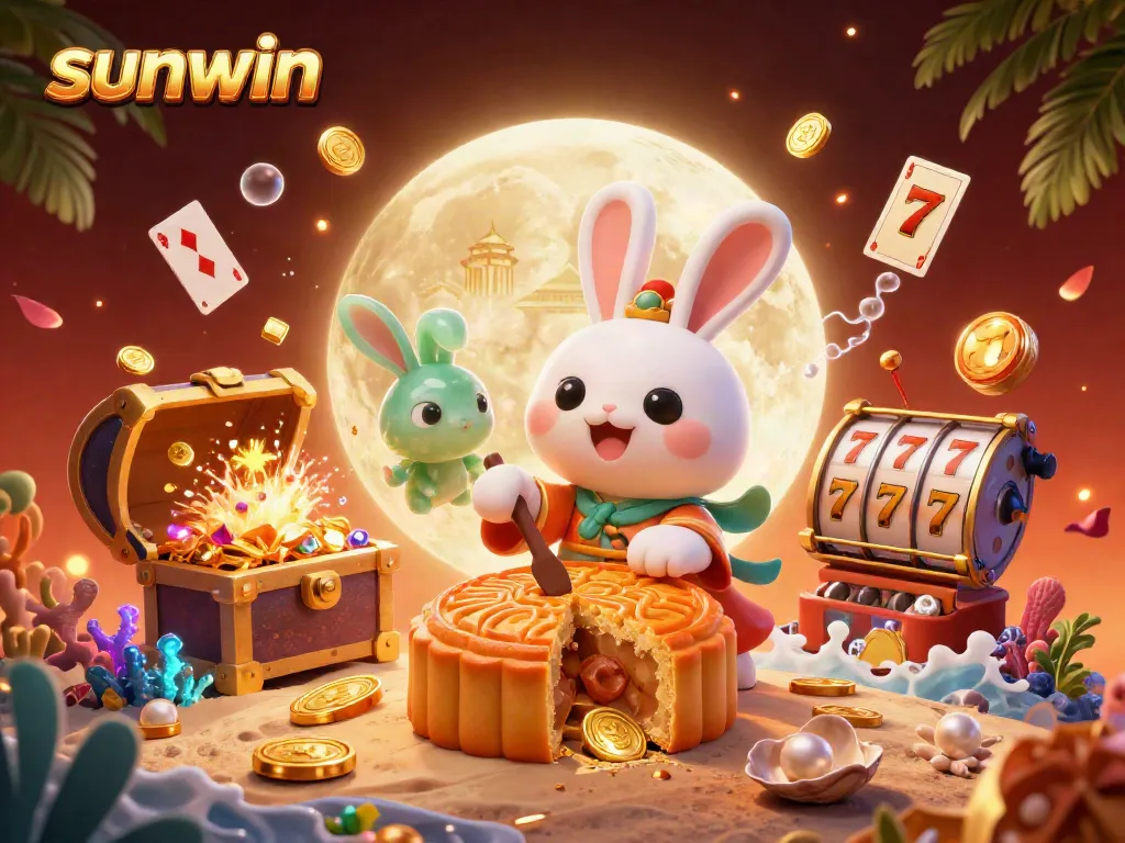 Experience thrilling gambling with sunwin as a moon rabbit reveals poker chips in a vibrant casino scene.