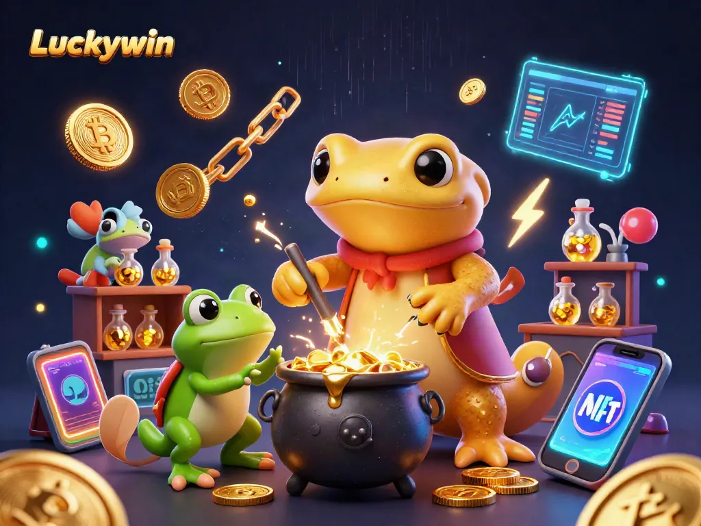 Experience Luckywin with a vibrant 3D illustration featuring engaging characters in a magical casino setting.