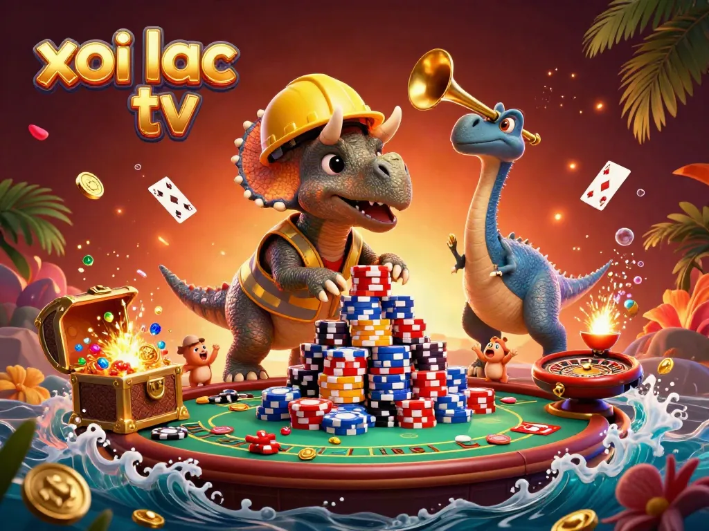 Experience thrilling wins with xoi lac tv in this vibrant casino cartoon scene.