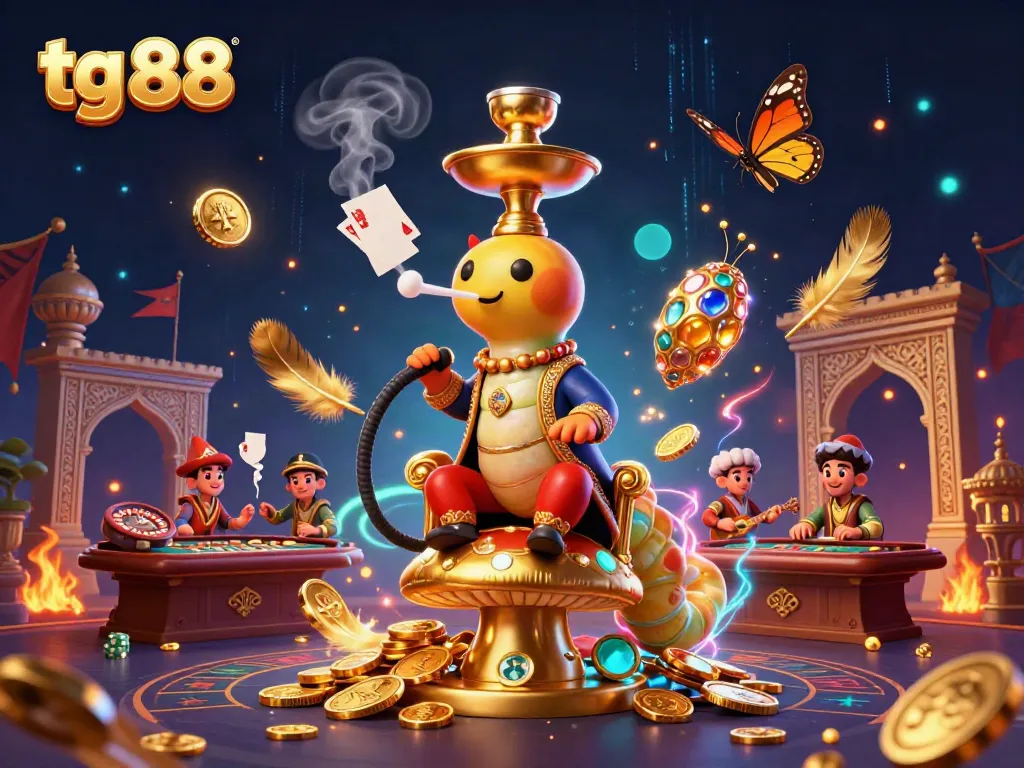 Engage with tg 88's vibrant casino scene featuring a cartoon caterpillar master in action.