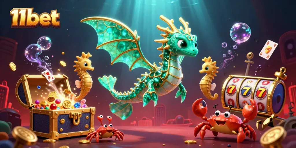 Experience exhilarating gaming at 11bet with vibrant underwater treasures and animated casino elements.