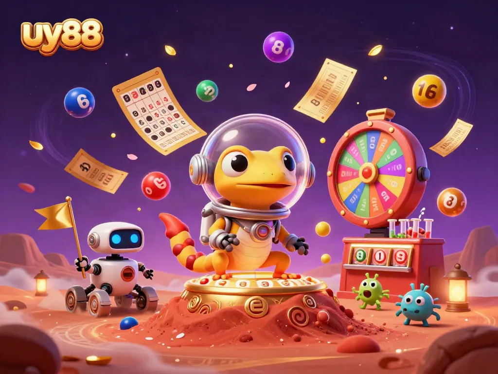 Engage with game elements and 3D characters in a dynamic casino scene at uy88.