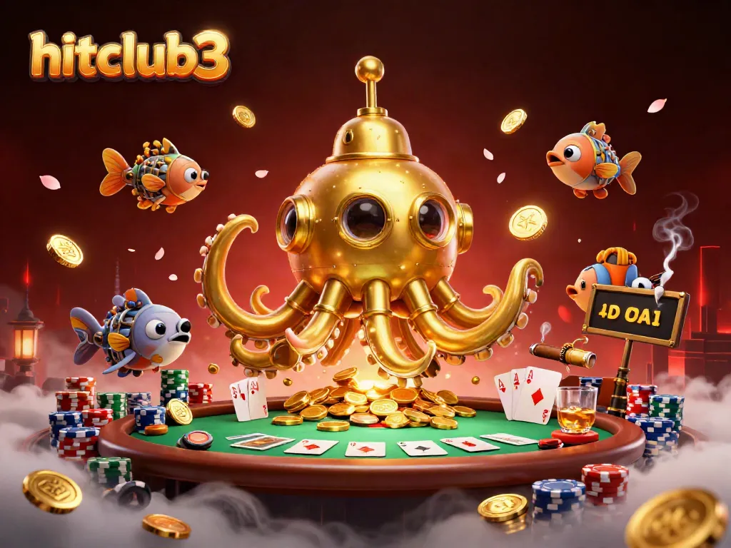 Experience hitclub3's thrilling casino moments with golden kraken submarine amidst poker excitement.