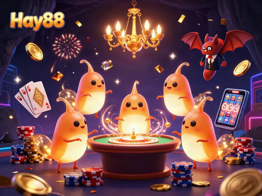 Engage with Hay88’s vibrant casino atmosphere featuring glowworms and magical elements in an exciting gameplay scene.