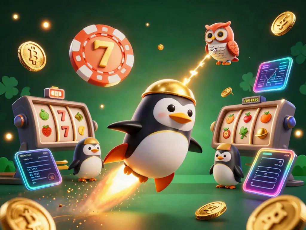 Experience the exciting sunwin casino adventure with a vibrant penguin in space, surrounded by jackpot symbols.